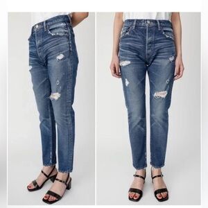 Moussy Barneys New York Distressed High Rise Straight Leg Jeans Blue Size 27